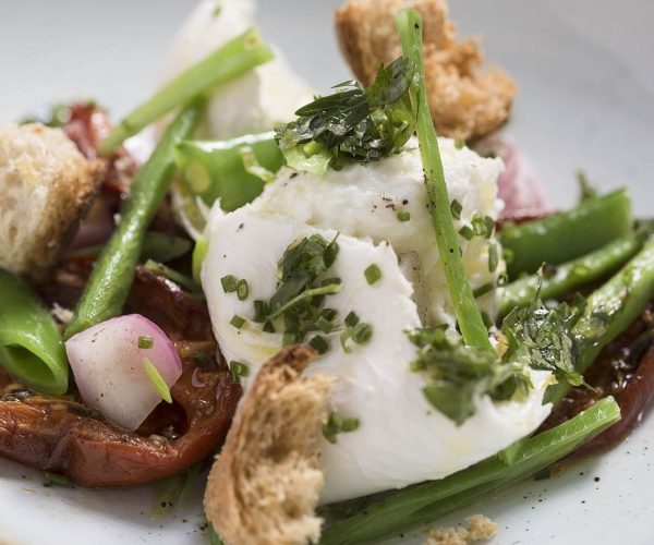Mozarella, sun dried tomato and bean salad with croutons at Urban Angel, Edinburgh